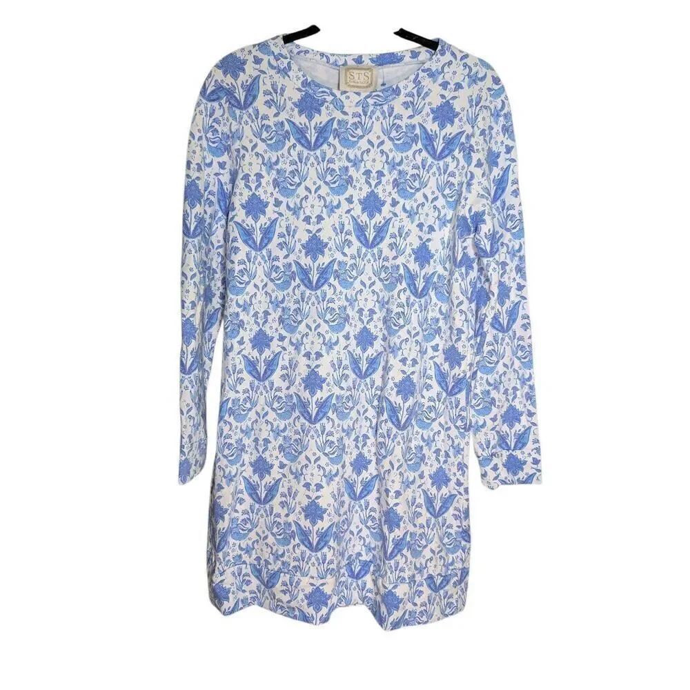 Sail to Sable Batik Print Long Sleeve Crew Neck Dress Women's Medium